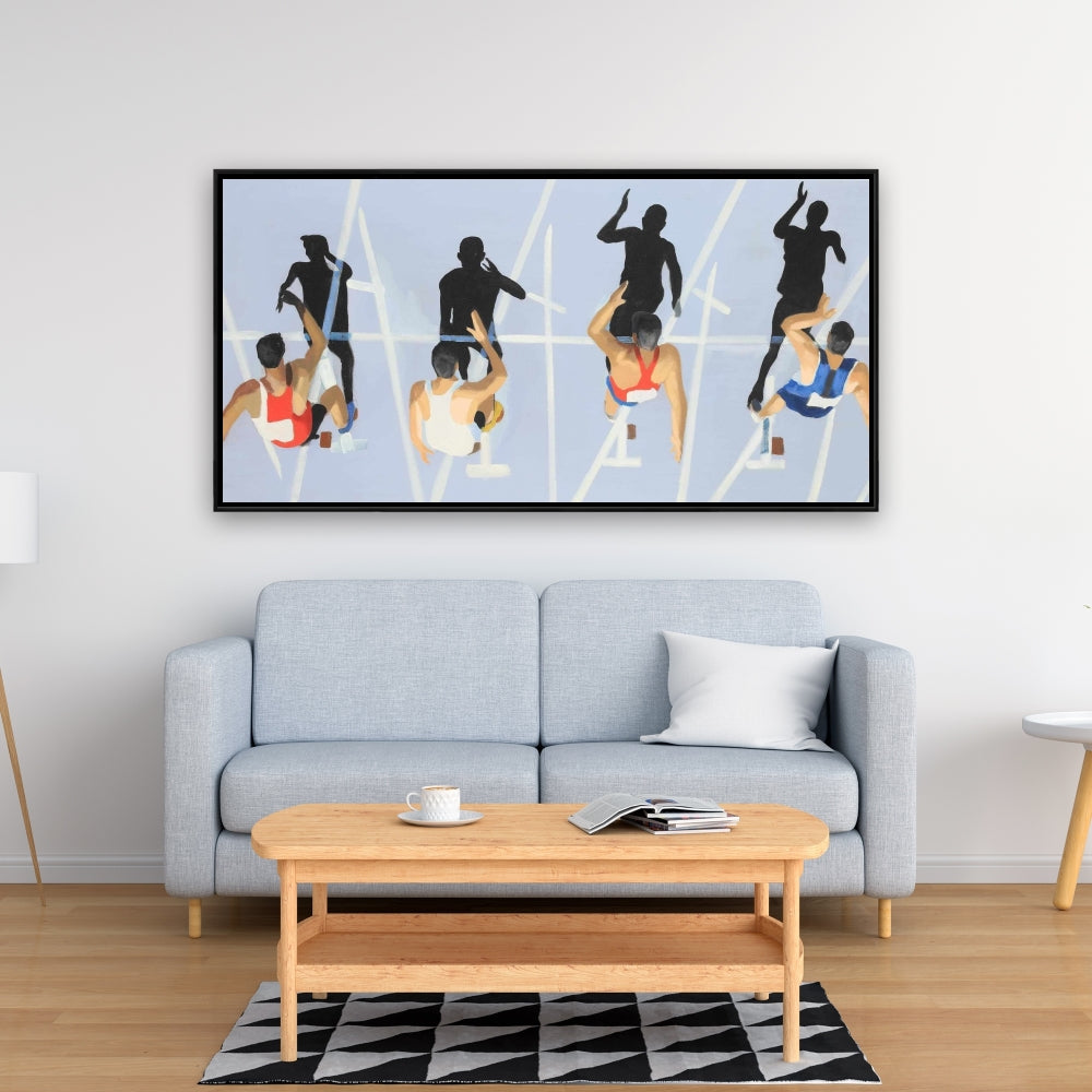 On Your Marks Canvas | Blue Framed Sports Art for Home Decor