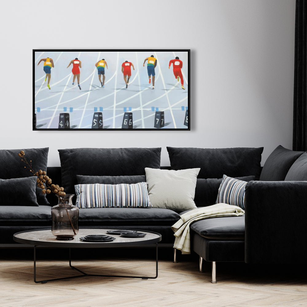 Contemporary Blue Sports Canvas | Race of 10 Meters Home Decor