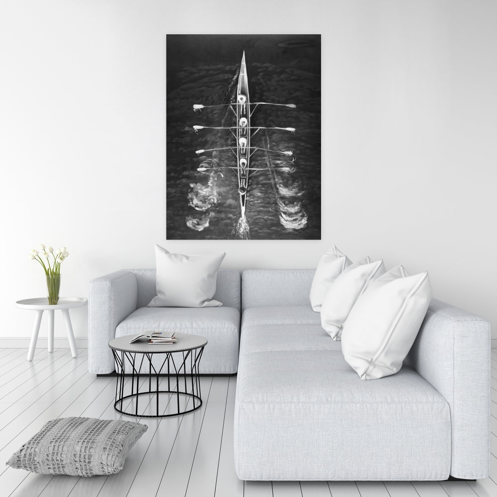 Rowing Boat Canvas - White Monochrome Wall Art for Home Decor