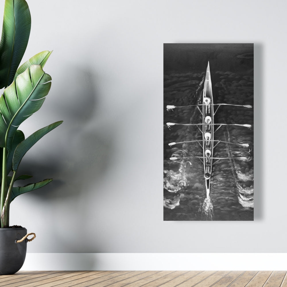 Rowing Boat Canvas - White Monochrome Wall Art for Home Decor