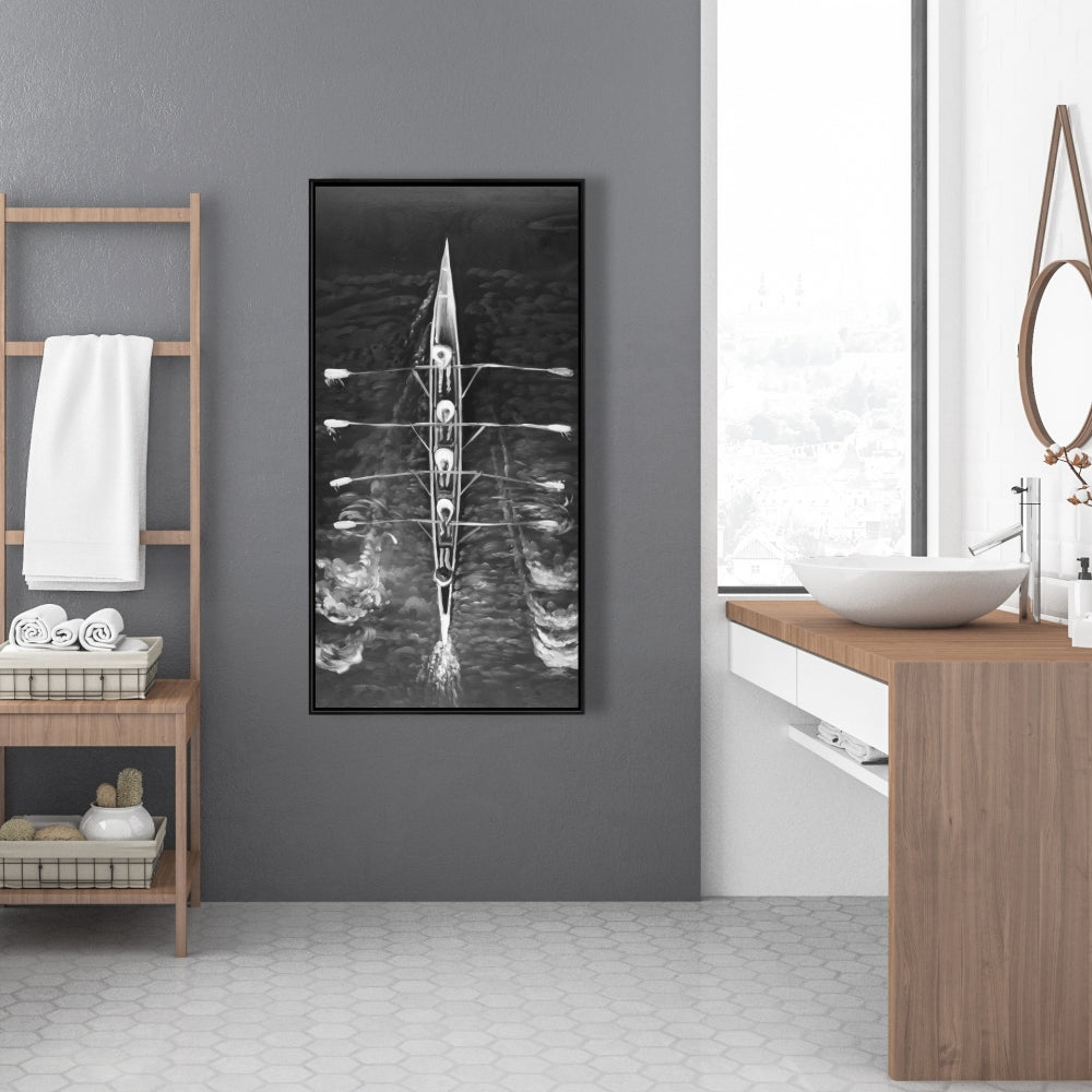 Toile encadrée blanche représentant un bateau à rames - Décoration d'intérieur sportive et ludique