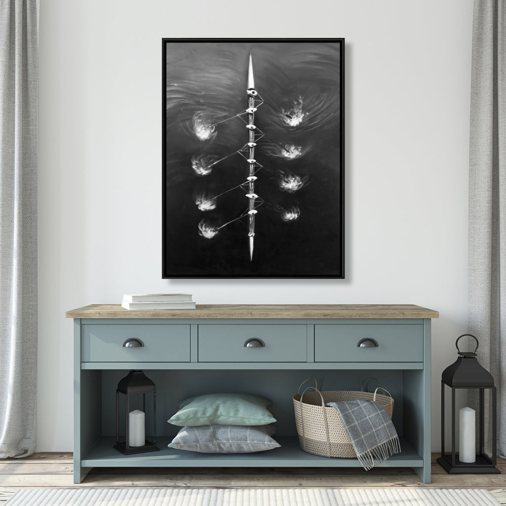Toile « Course d'aviron » | Décoration murale avec cadre blanc pour salon