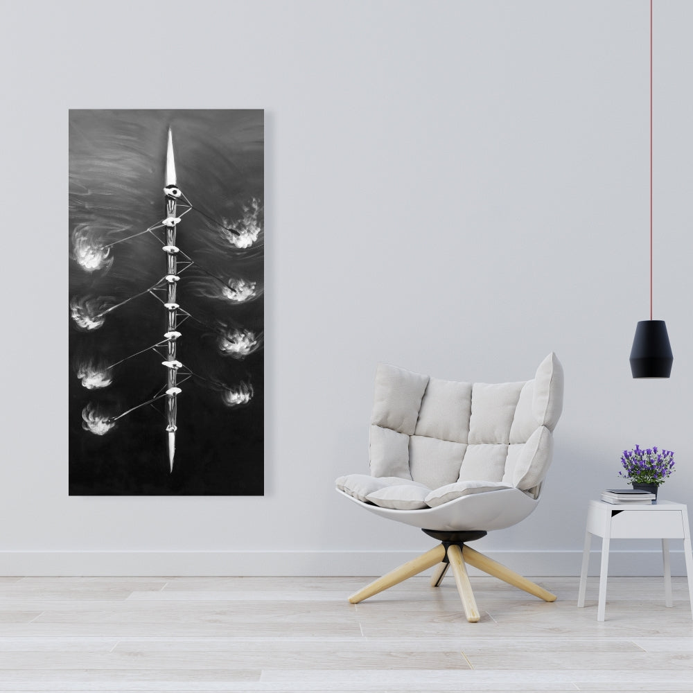 Rowing Boat Race White Canvas - Livingroom Sports Decor