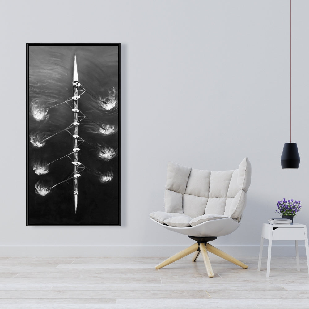 Toile « Course d'aviron » | Décoration murale avec cadre blanc pour salon