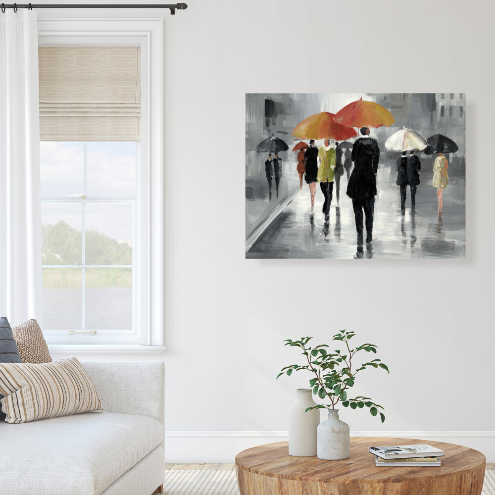 Street Scene with Umbrellas Canvas | Object Gray Bedroom Decor