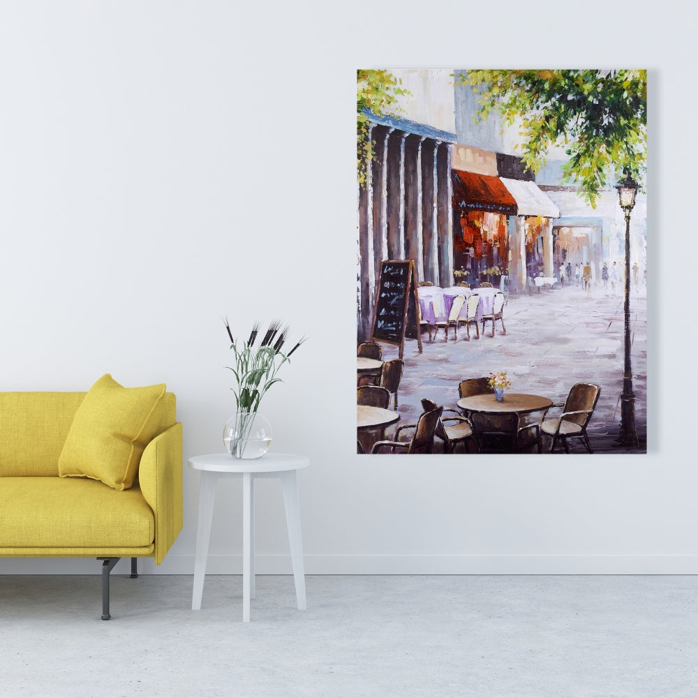 Outdoor Restaurant Street Scene Canvas - Modern Bedroom Decor