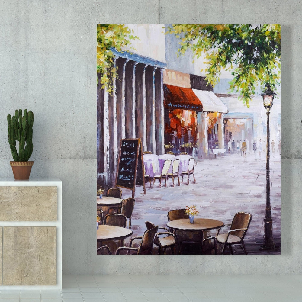 Outdoor Restaurant Street Scene Canvas - Modern Bedroom Decor