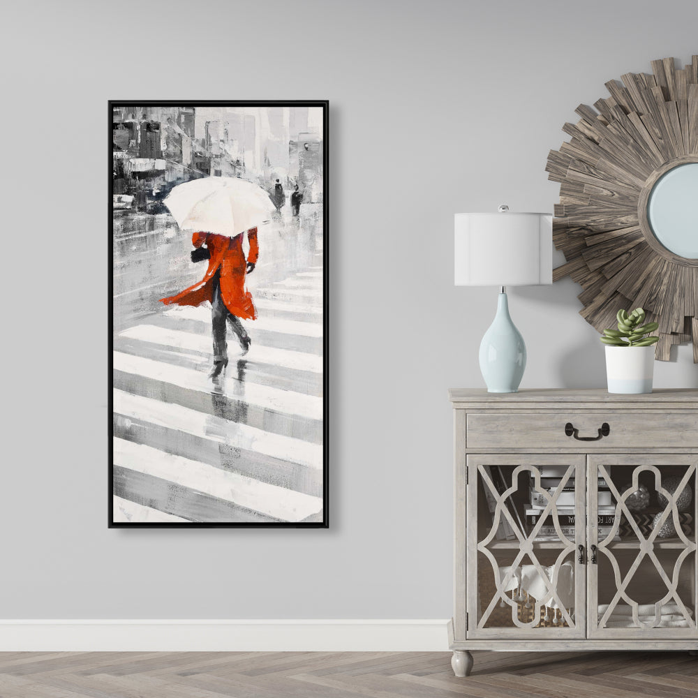 Jour de pluie en ville – Décoration sur toile encadrée pour chambre à coucher d'une femme grise