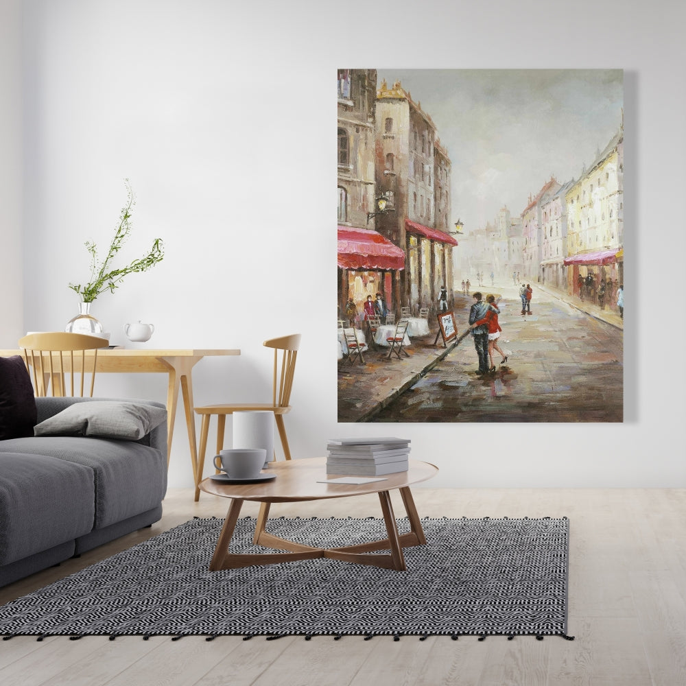 Building Cities Red Canvas Art - Couple Walking Home Decor