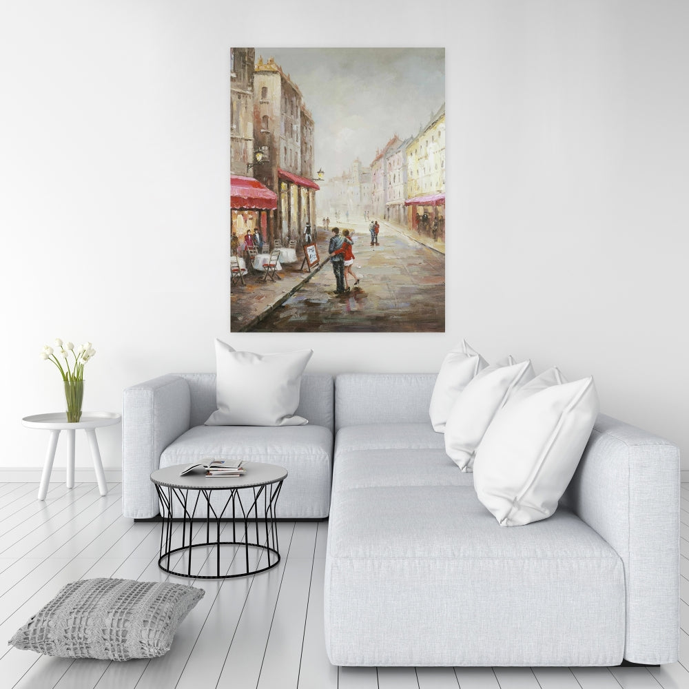 Building Cities Red Canvas Art - Couple Walking Home Decor