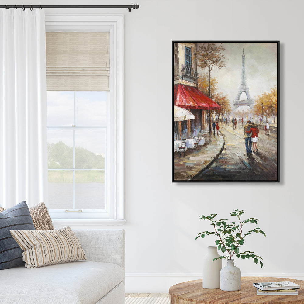 Toile encadrée « Couple marchant dans une rue parisienne » | Décoration d'intérieur
