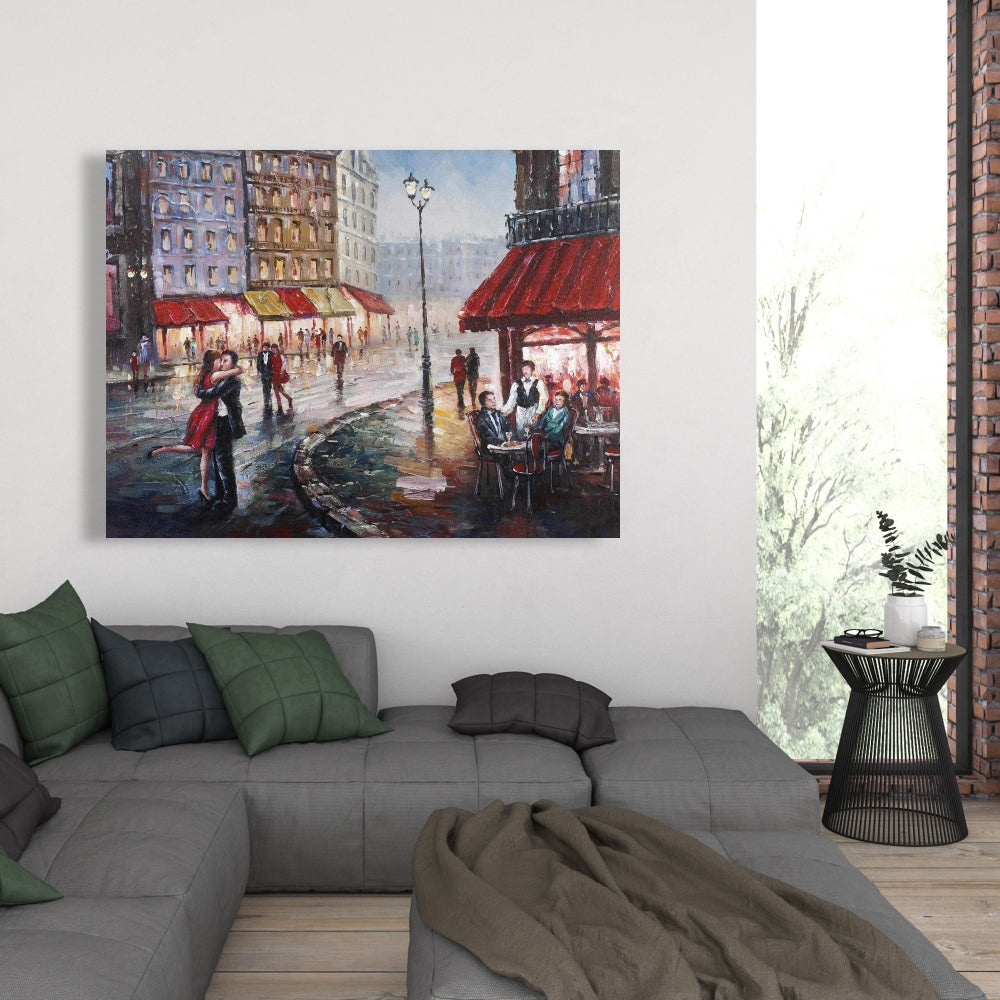 Couple Kissing in the Street Blue Canvas | Romantic Home Decor