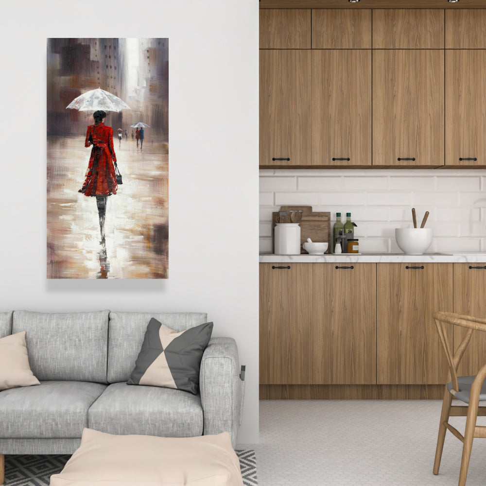 Gray Contemporary Street Canvas - Quiet Walk in the Rain Decor