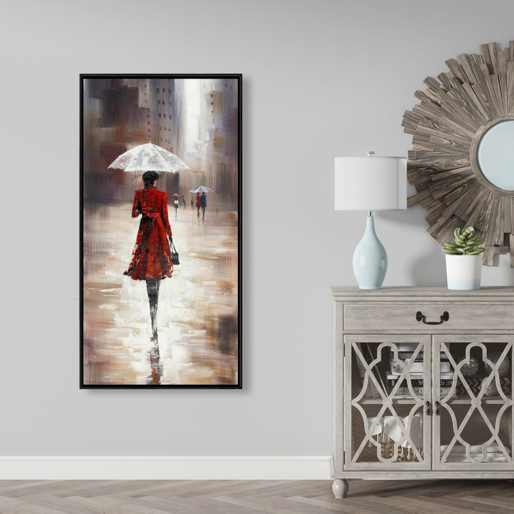 Quiet Walk in the Rain Canvas - Gray Framed Bedroom Decor
