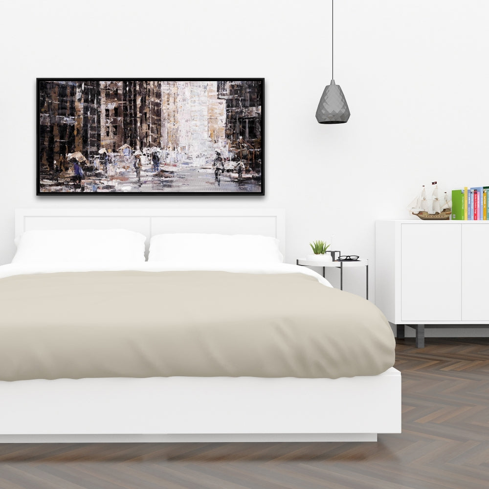 "Industrial Abstract City Canvas - White Framed Wall Art"