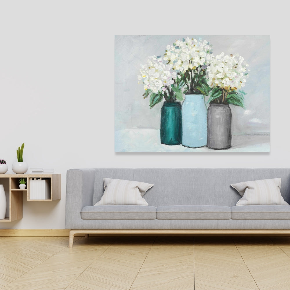 Hydrangea Flowers in Blue Vases Canvas | Home Decor Art