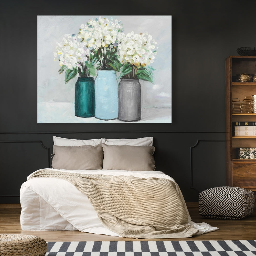Hydrangea Flowers in Blue Vases Canvas | Home Decor Art