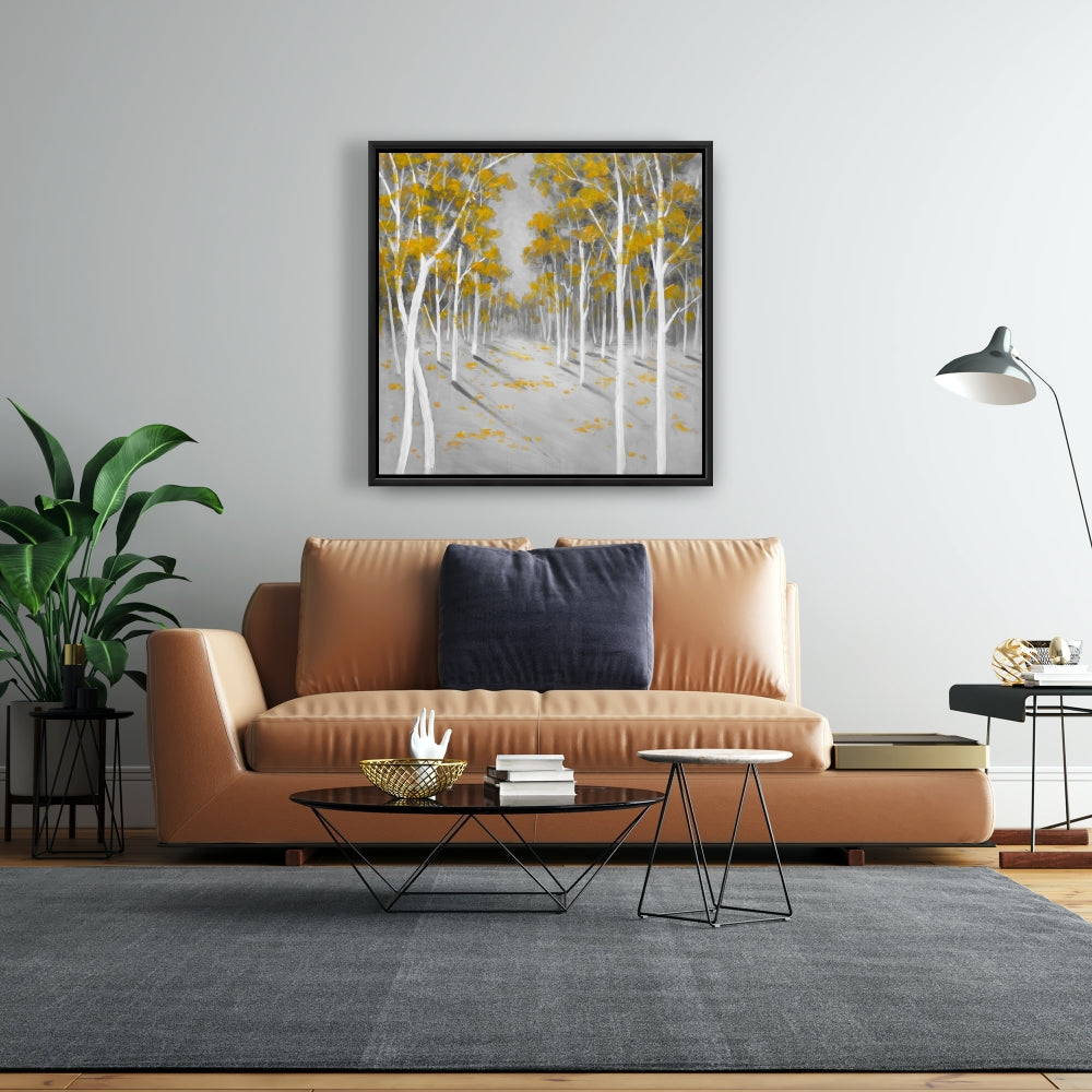 Yellow Birch Forest Gray Bedroom Canvas | Contemporary Decor
