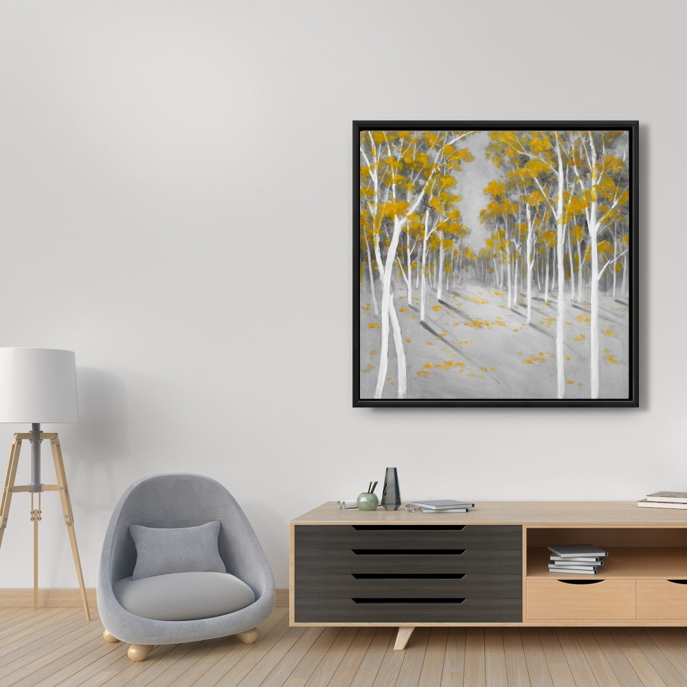 Yellow Birch Forest Gray Bedroom Canvas | Contemporary Decor