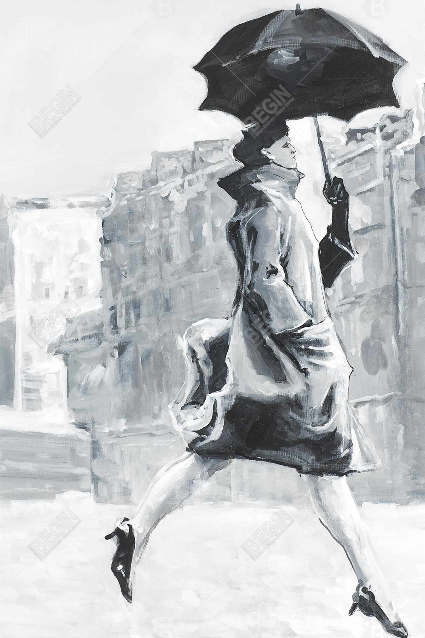 Object Gray Woman in the Rain Framed Canvas | Bedroom Decor