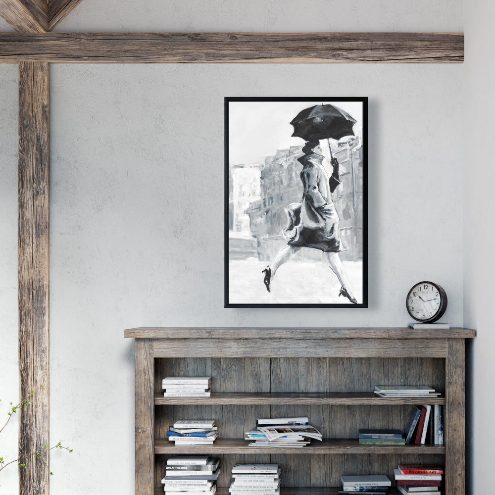 Toile encadrée « Femme grise sous la pluie » | Décoration de chambre