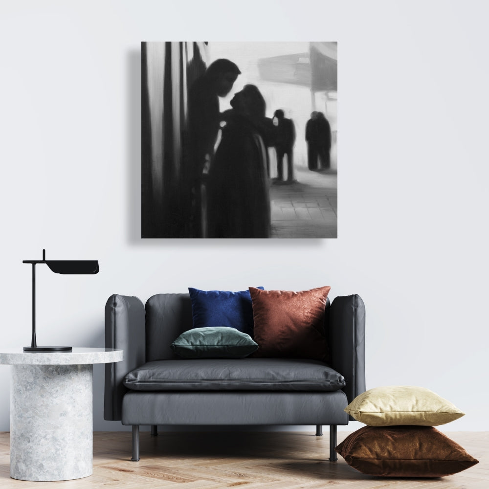 Couple at the Train Station Canvas - Woman Figurative Decor