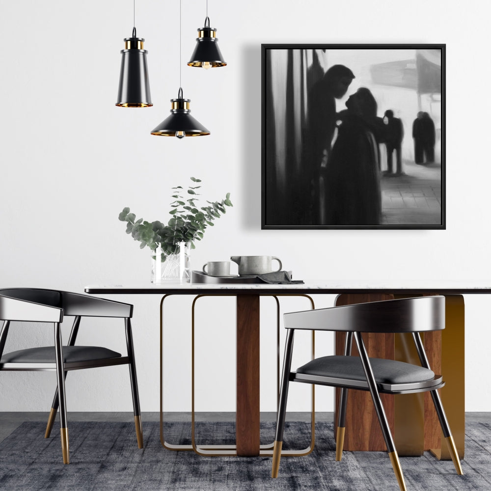 Toile monochrome blanche représentant une femme - Décor de couple à la gare