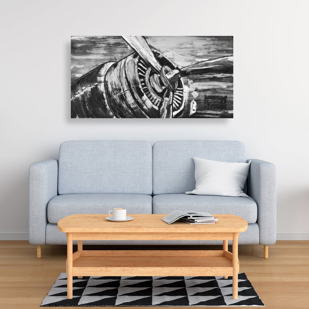 Vintage Airplane Propeller Gray Canvas - Home Decor Art