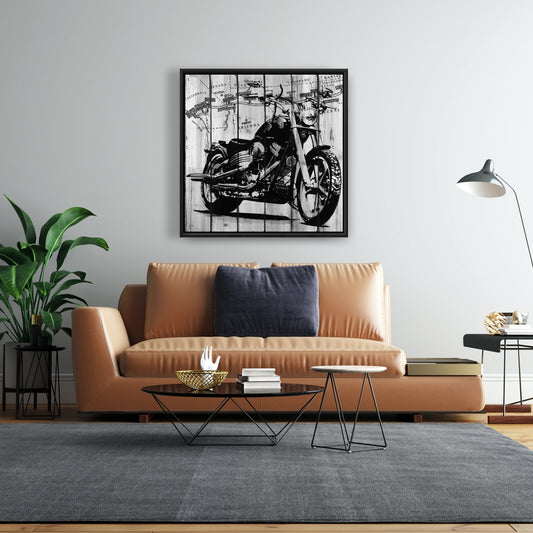 Toile moto grise et noire | Décoration de transport américain