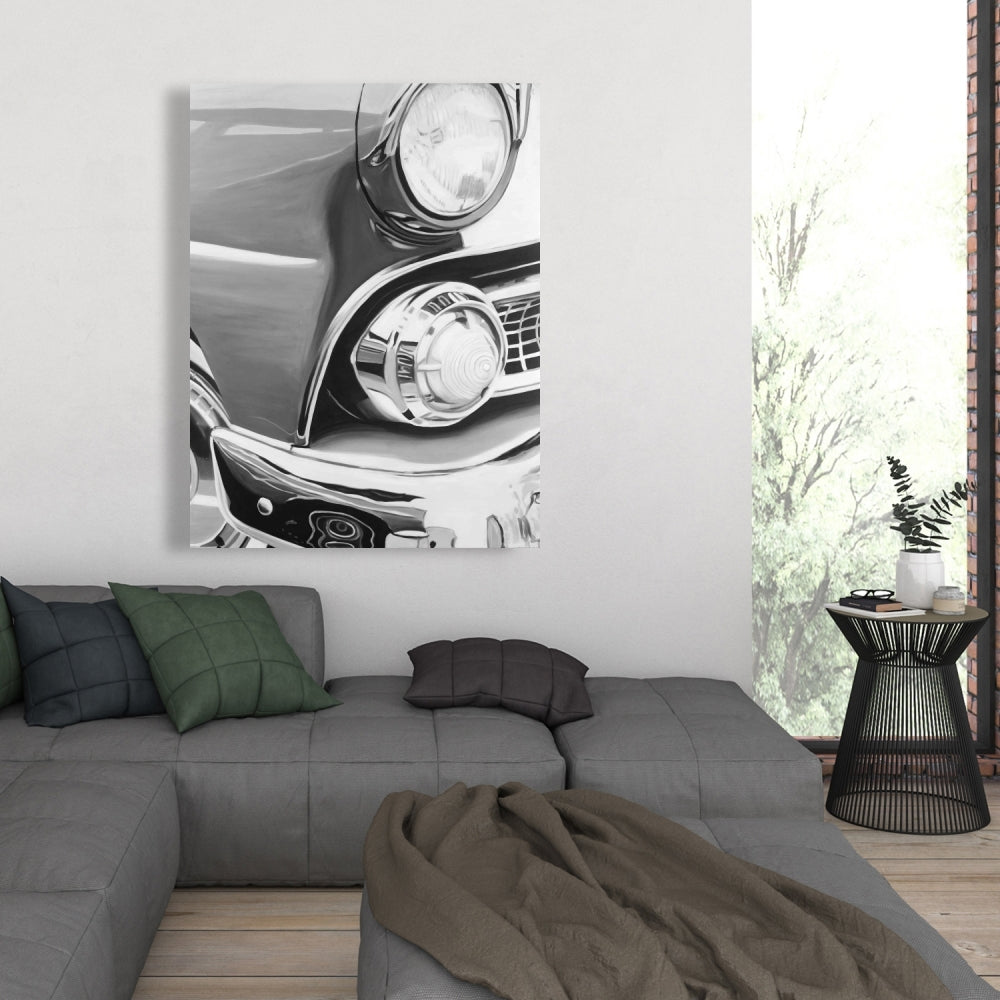 Beautiful Old Car Canvas - White Monochrome Home Decor Art