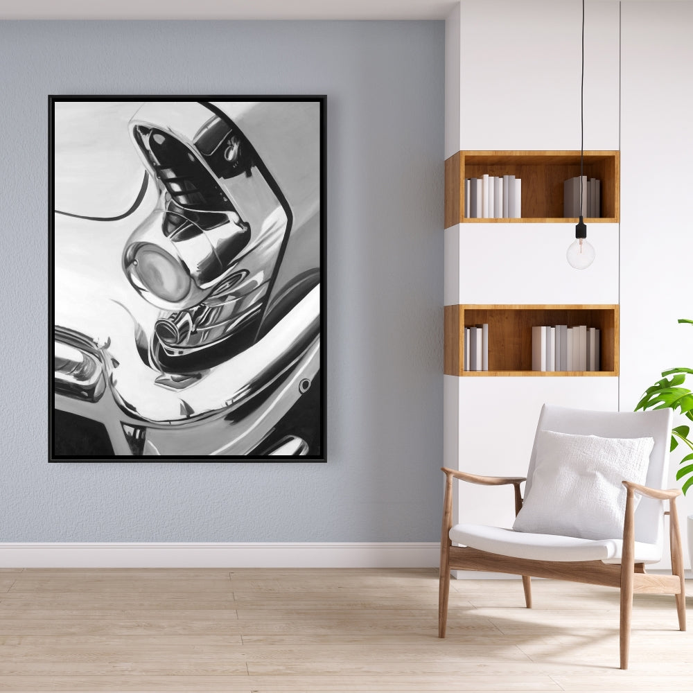 White Monochrome Bedroom Canvas - Beautiful Chrome Car Decor