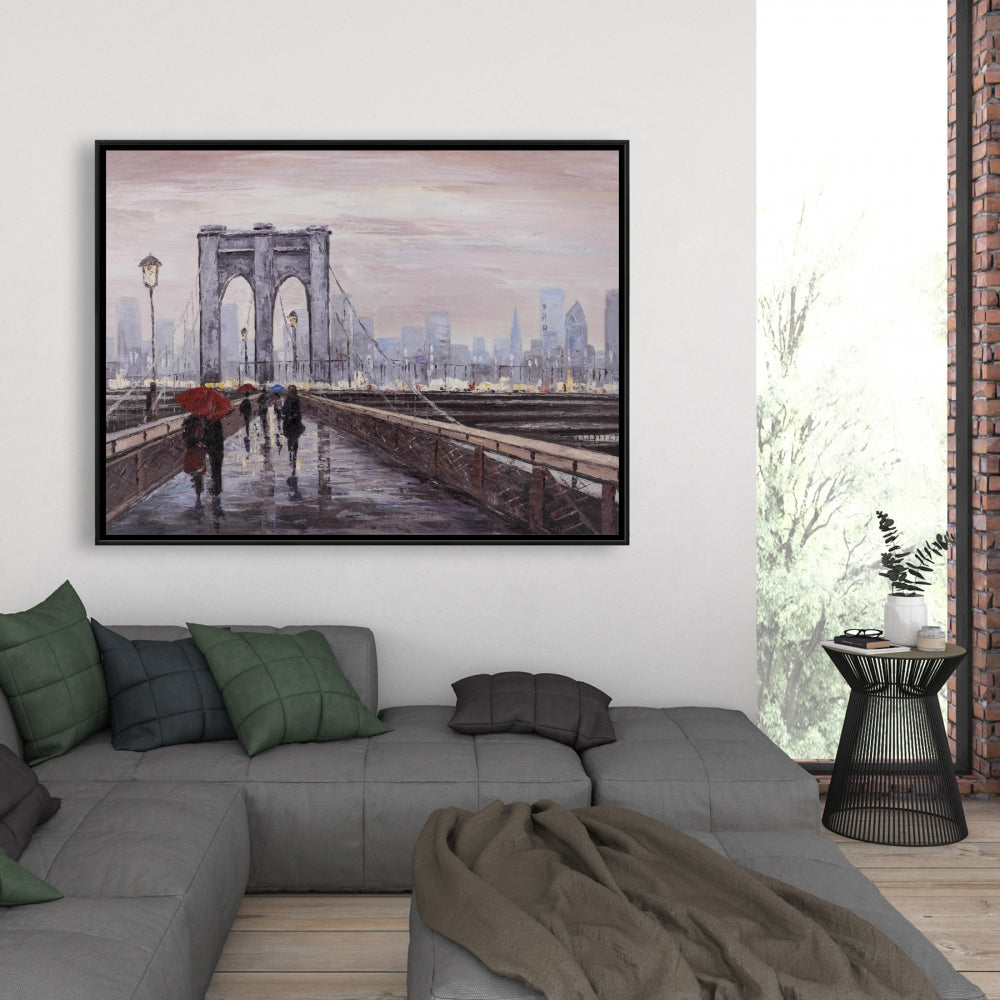 Brooklyn Bridge Canvas | Gray Framed Wall Art for Home Decor