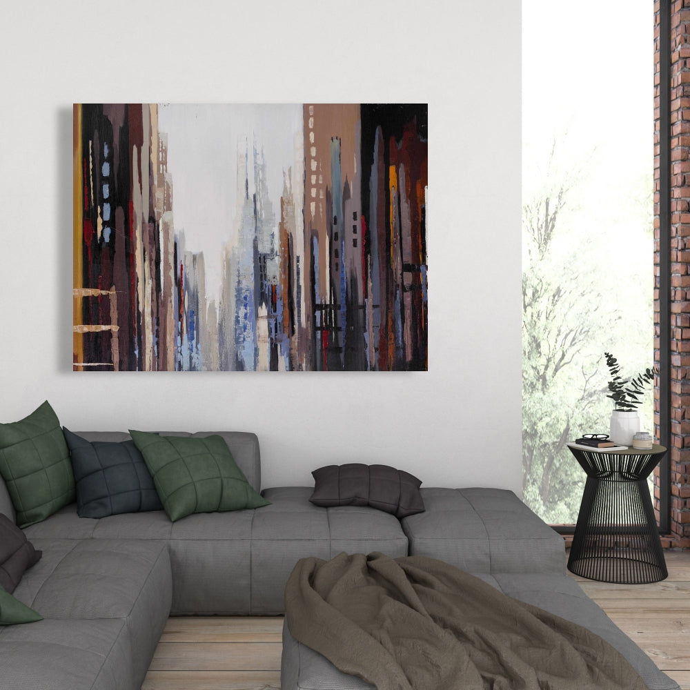 Industrial Blue Abstract Buildings Canvas | Bedroom Wall Art