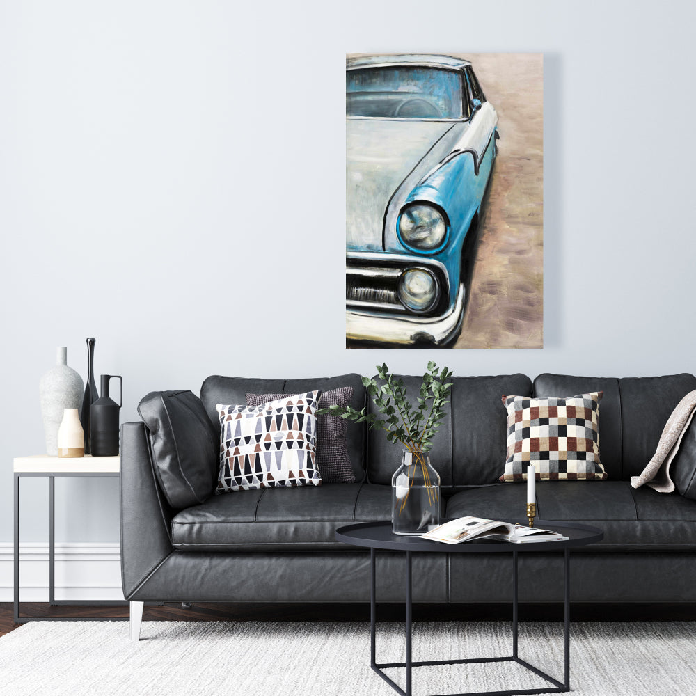 Old Classic Car Canvas | Blue Bedroom Decor | Home Wall Art