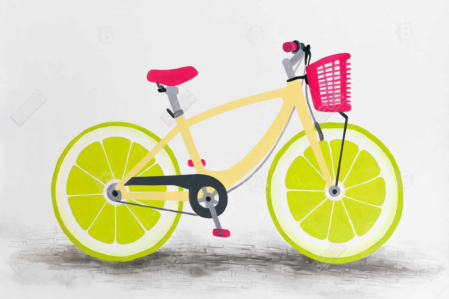 Gastronomy Yellow Canvas - Lime Wheel Bike Art for Home Decor