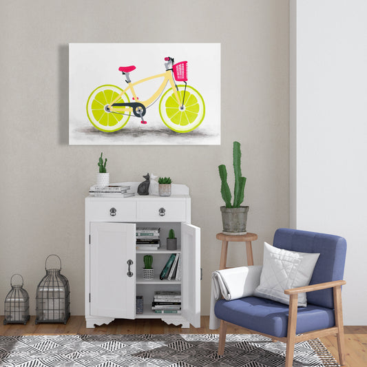 Gastronomy Yellow Canvas - Lime Wheel Bike Art for Home Decor