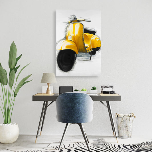 Yellow Italian Scooter Canvas - Modern Bedroom Motorcycle Decor
