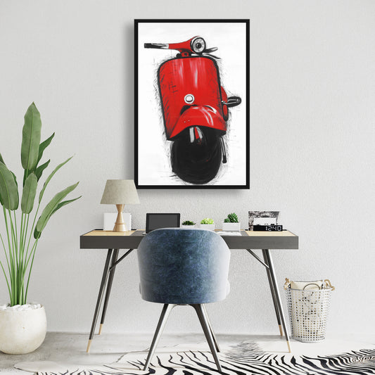 Red Italian Scooter Canvas | Black Frame Home Decor Art