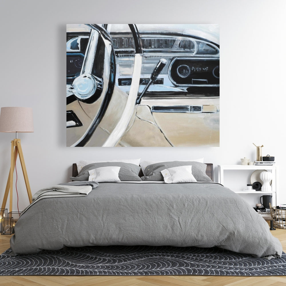 Gray 1950s Car Dashboard Canvas - Modern Bedroom Wall Art