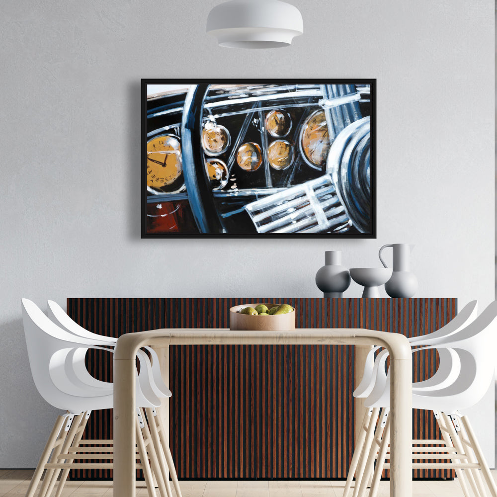 Vintage Car Interior Framed Canvas | Blue Bedroom Decor