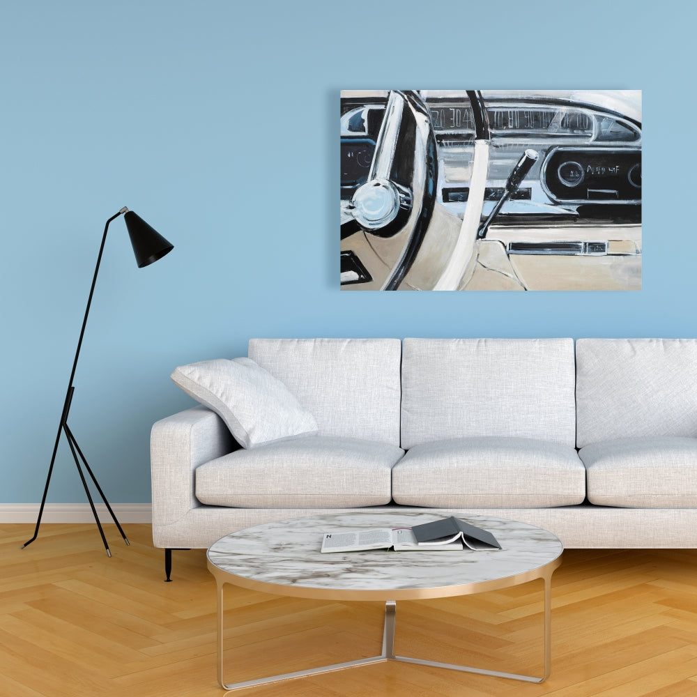 Gray 1950s Car Dashboard Canvas - Modern Bedroom Wall Art