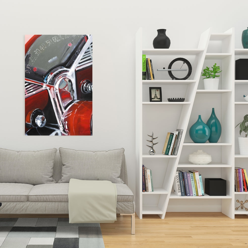 Vintage Red Car Dashboard Canvas - Gray Car Home Decor