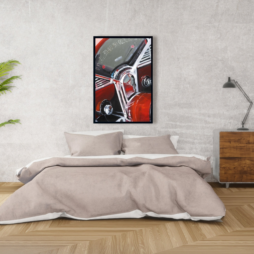 Vintage Red Car Dashboard Canvas | Bedroom Wall Art Decor