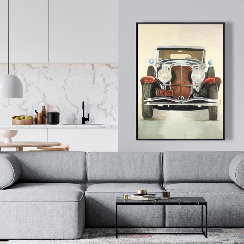 Toile encadrée représentant une voiture de luxe vintage | Décoration d'intérieur marron