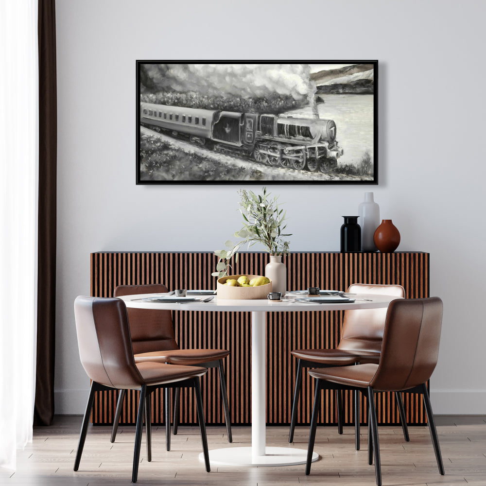 Vintage Passenger Locomotive Canvas | Gray Train Home Decor