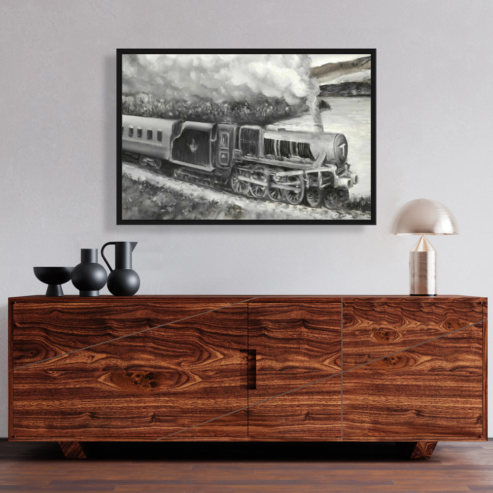 Vintage Passenger Locomotive Canvas | Gray Train Home Decor