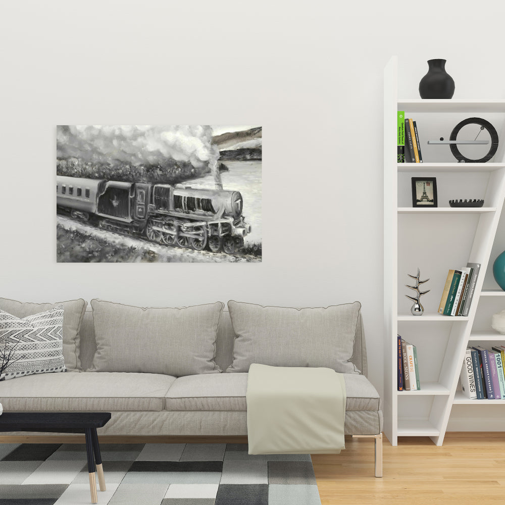 Gray Industrial Canvas - Vintage Passenger Locomotive Decor