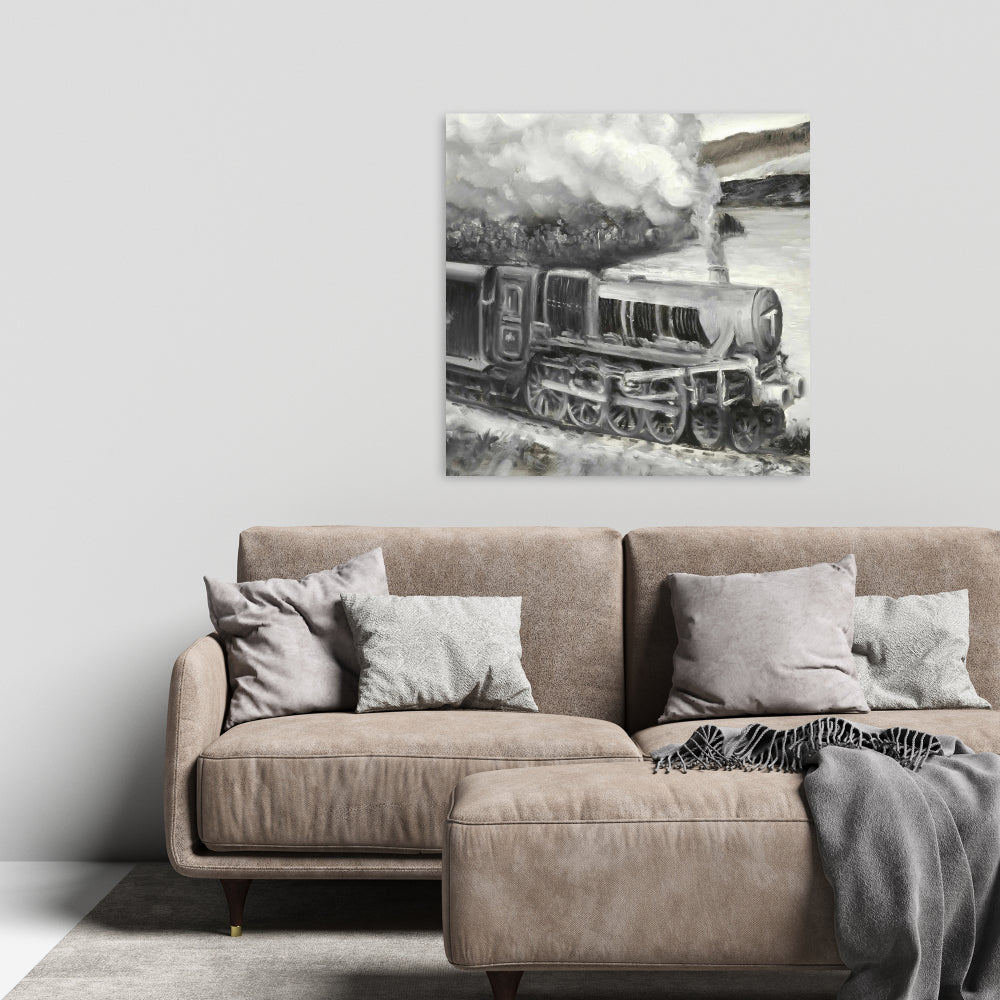 Gray Industrial Canvas - Vintage Passenger Locomotive Decor
