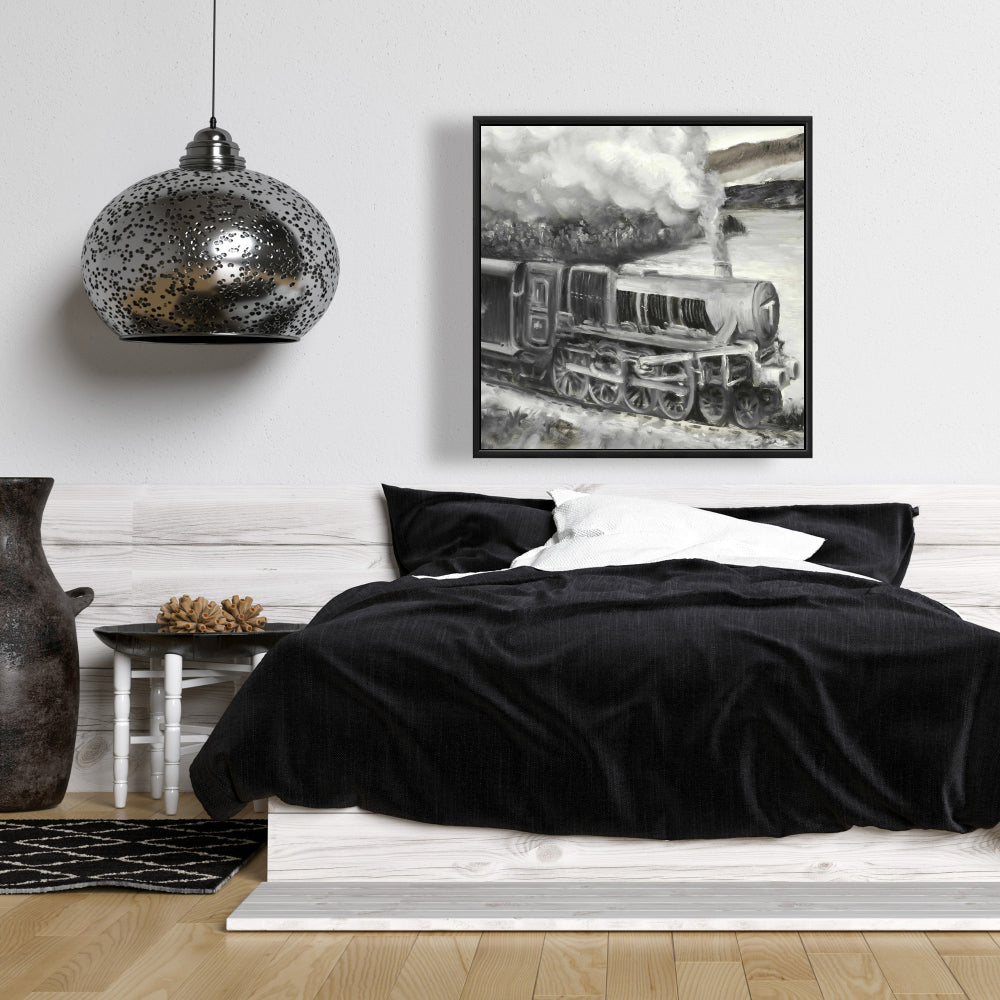 Vintage Passenger Locomotive Canvas | Gray Train Home Decor