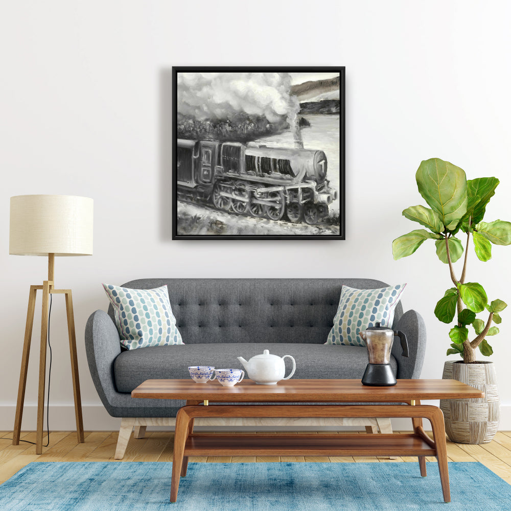 Vintage Passenger Locomotive Canvas | Gray Train Home Decor
